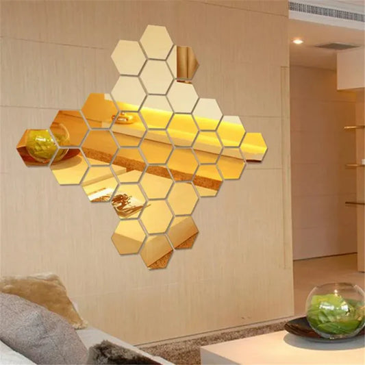 12Pcs Decorative Hexagon Gold Mirrors (4X4 Inch)