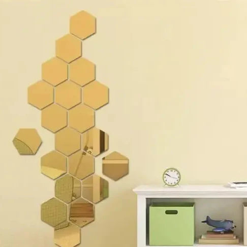 12Pcs Decorative Hexagon Gold Mirrors (4X4 Inch)