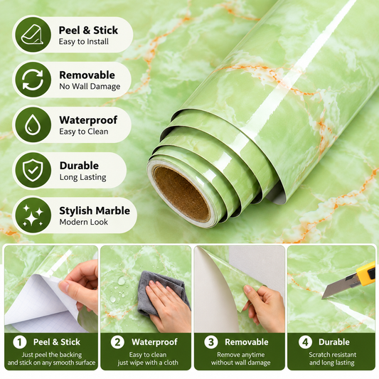 Light Green Marble Vinyl Sticker Decorative Wall Covering (60cm x 200cm)