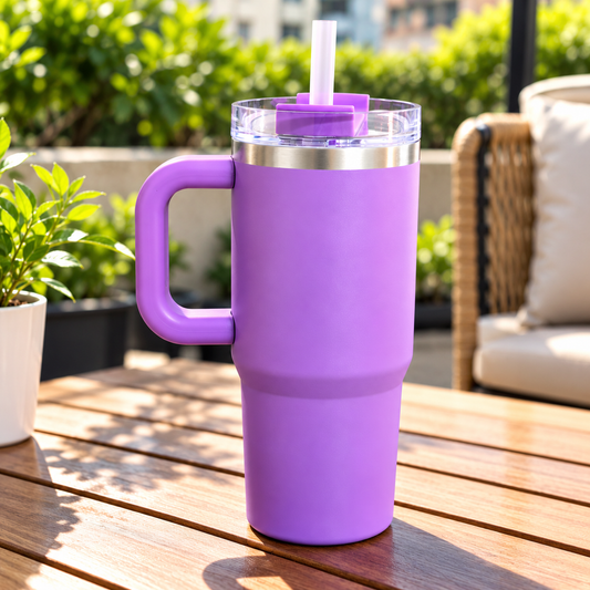 Small Stainless Steel Tumbler Travel Mug With Handle & Straw