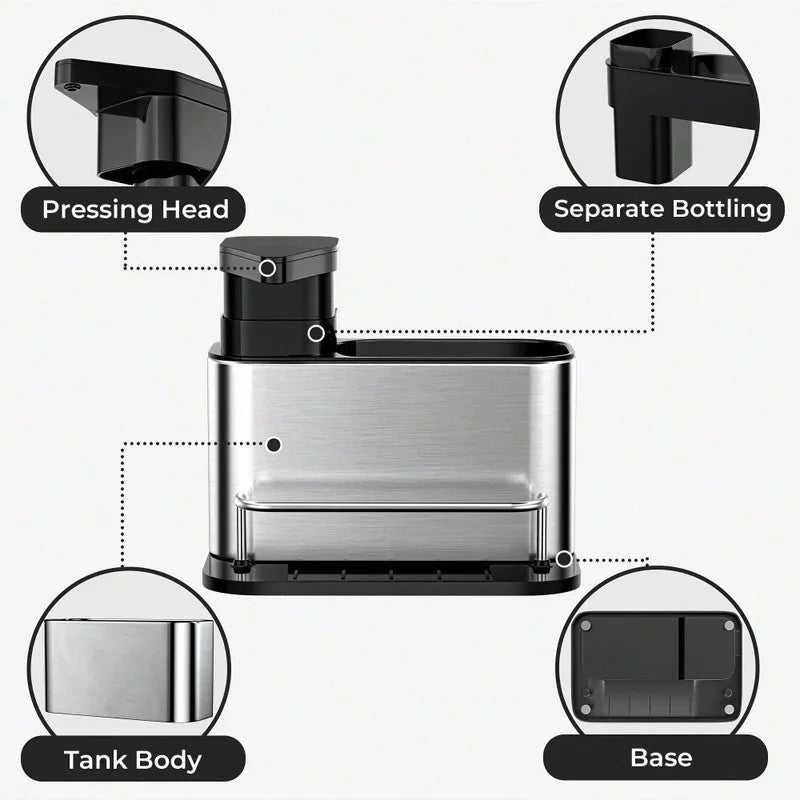 3-in-1 Sink Organizer for Kitchen with Soap Dispenser, Sponge Holder & Drain Tray