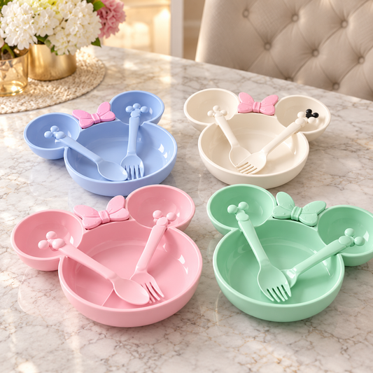 Kids Dinner Set Cute Cartoon Plate Bowl & Cutlery