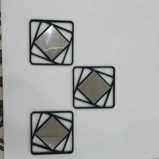 3Pcs Wooden Square Mirror