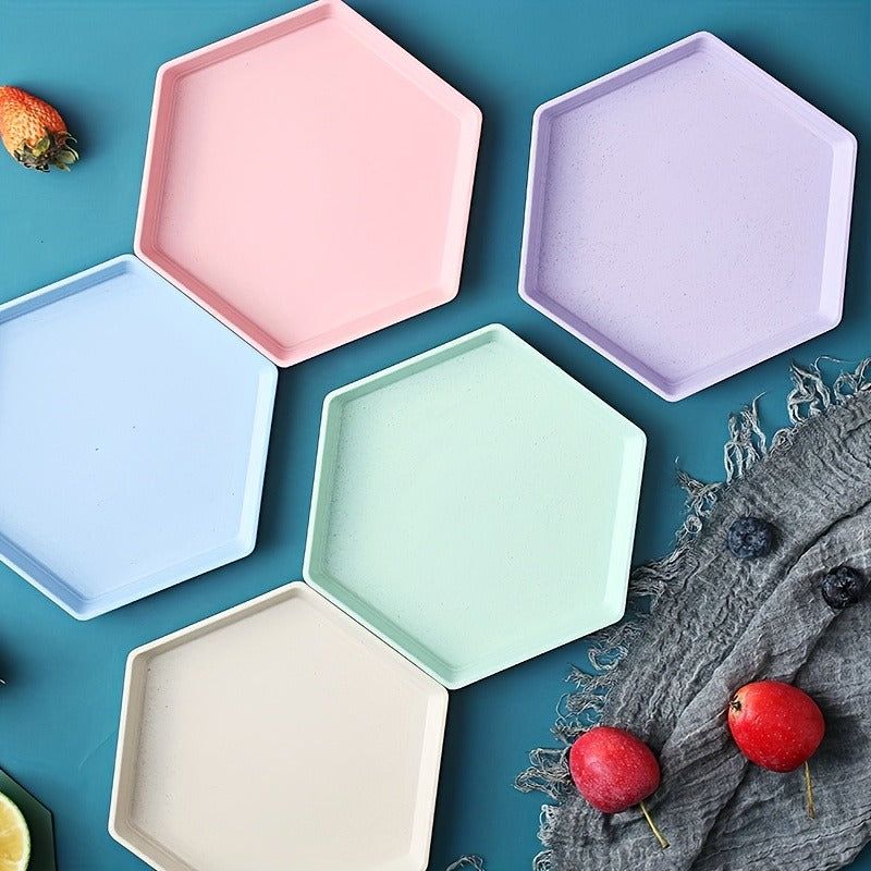 5Pcs Aesthetic Hexagon Serving Plates – Colorful Snack & Dessert Plates