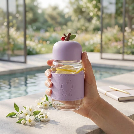Aesthetic Apple Design Water Bottle – 400ML Borosilicate Glass Bottle