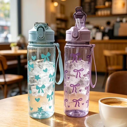 Aesthetic Bow Water Bottle – Reusable Bottle with Carrying Strap