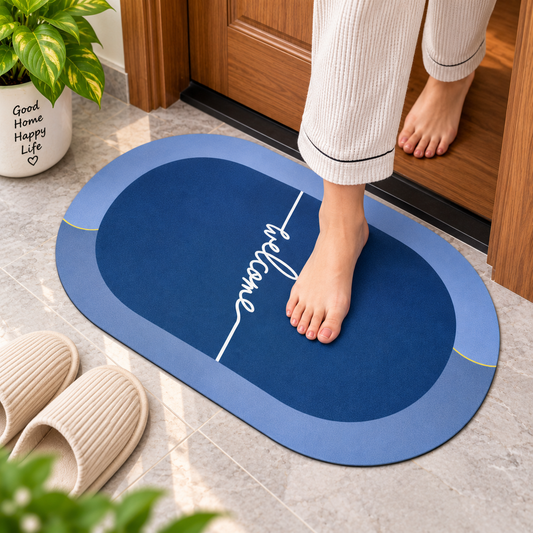 Blue Welcome Bathroom Mat – Modern Anti-Slip Floor Mat for Home Entrance