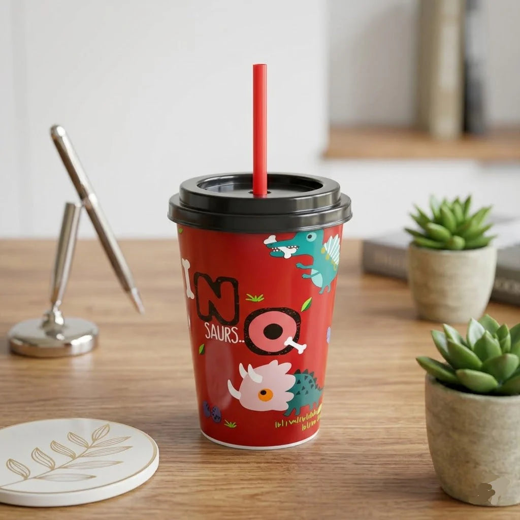 Cartoon Design Plastic Cup with Lid