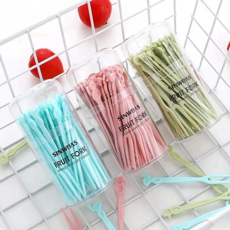 Colorful Plastic Snack & Fruit Forks – 40pcs