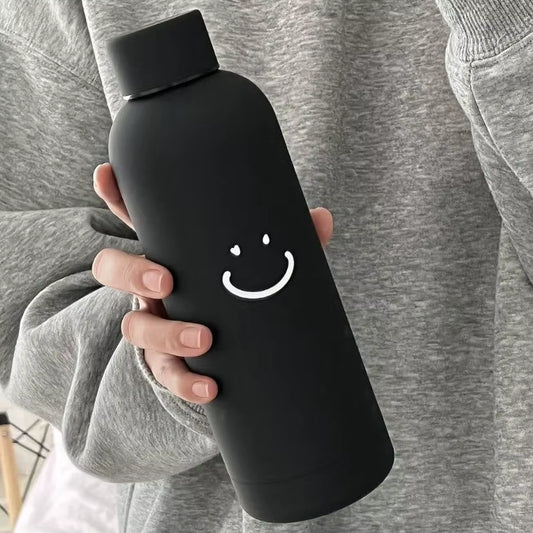 Cute Cartoon Smile Glass Water Bottle – 500ML Portable Bottle with Leak-Proof Lid