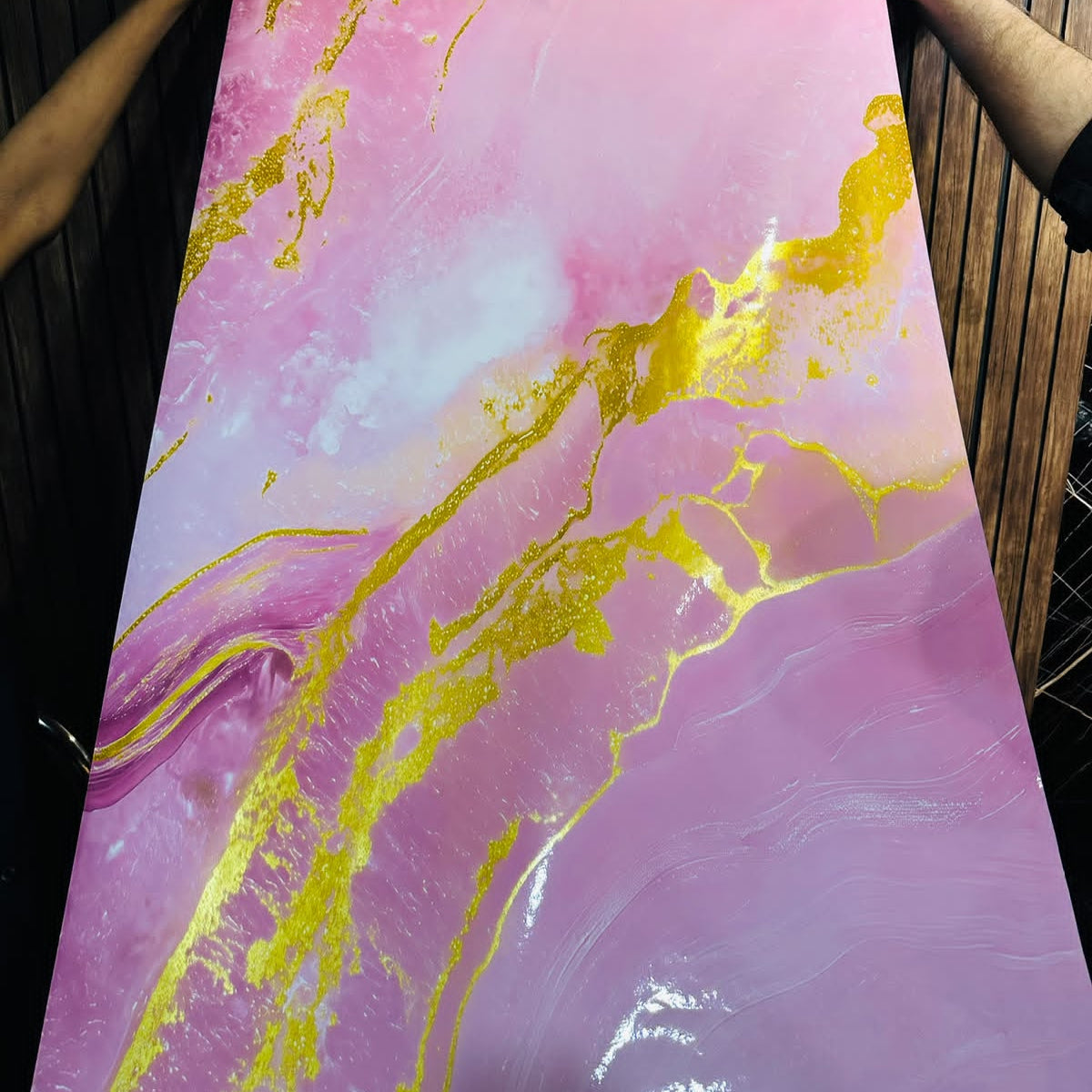 Glossy Pink & Gold Decorative Wall Marble Sheet (60 × 200cm)