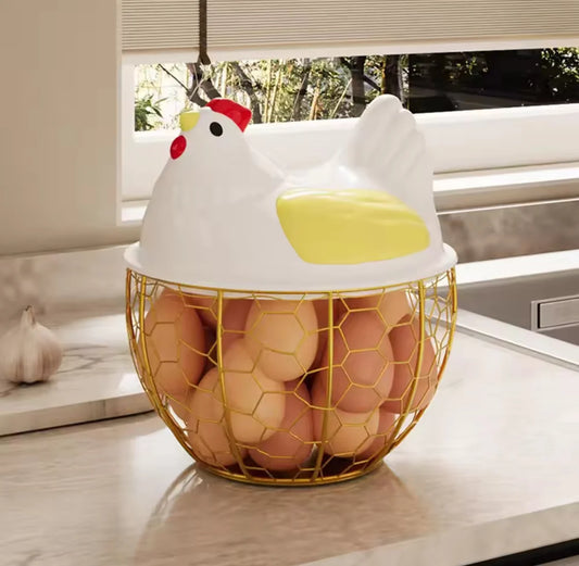 Hen Shaped Egg Storage Container – Kitchen Egg Basket with Lid