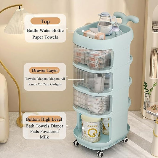 Mobile Baby Essentials Organizer Cart with 4 Storage Shelves