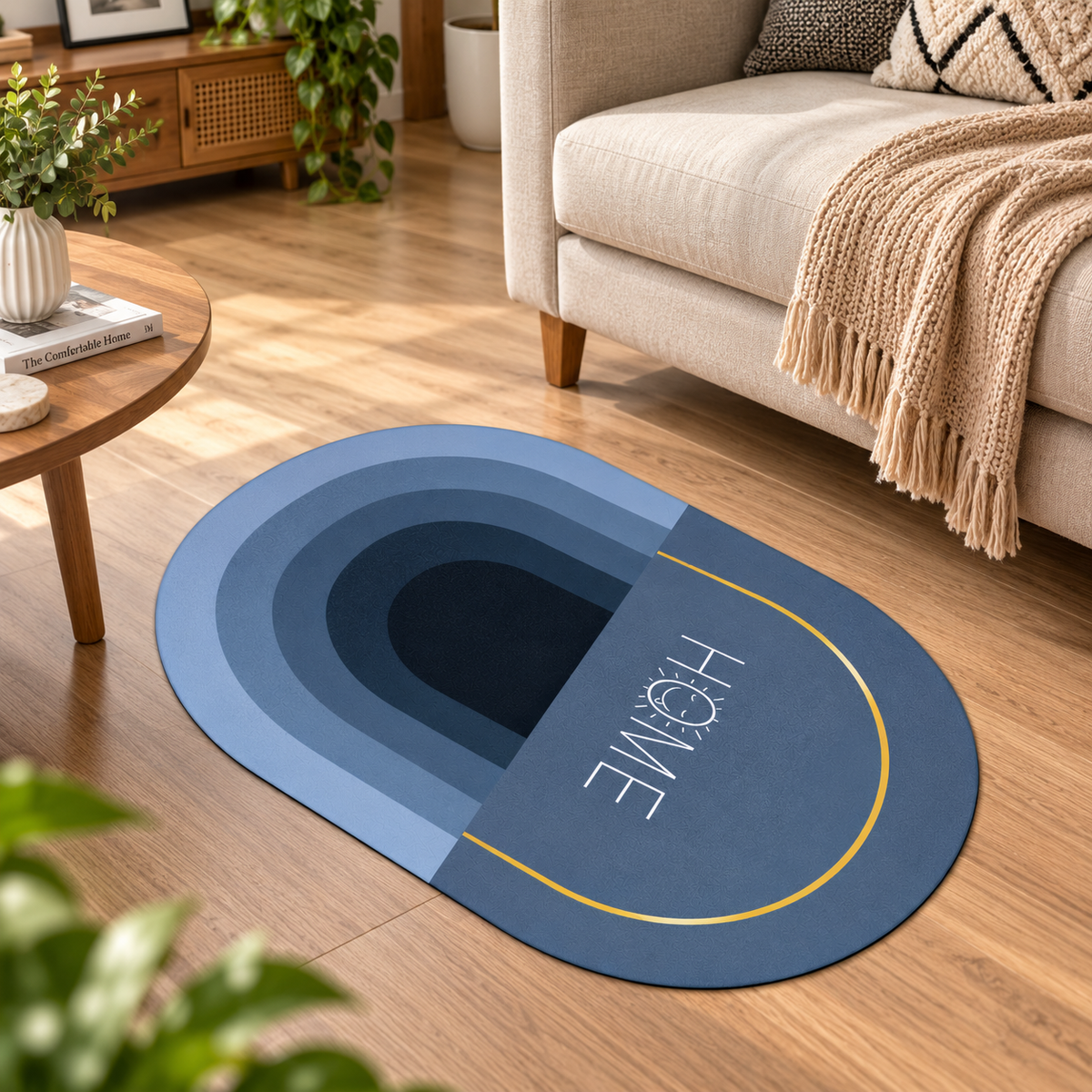 Modern Blue Floor Mat – Decorative Anti-Slip Mat for Home & Bathroom