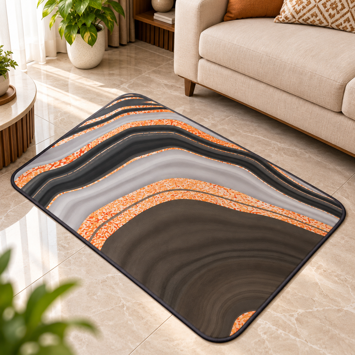 Orange & Grey Wave Floor Mat Stylish Home Decor Rug (22x15Inch)