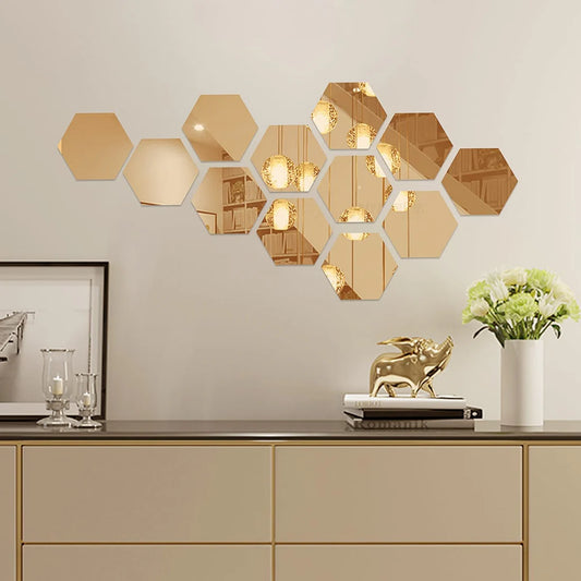 Peel & Stick Hexagon Gold Mirrors, Home and Wall Decor