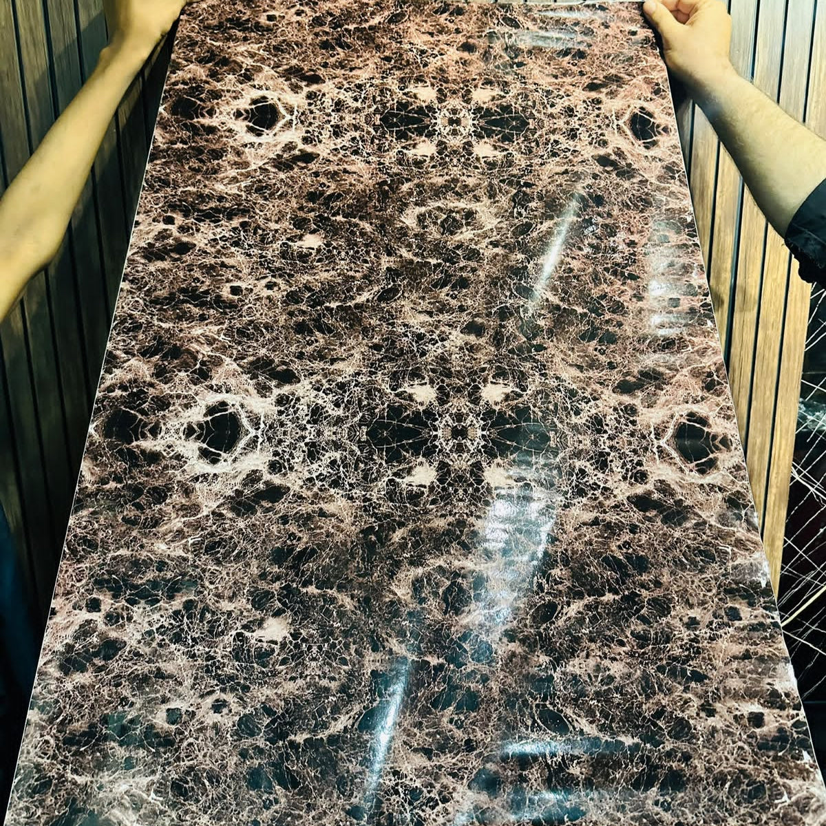 Self Adhesive Brown Marble Sheet for Kitchen - Anti Oil and Heat Resistant Wallpaper