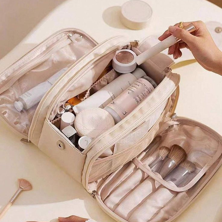 Travel-Friendly Leather Makeup Bag with Large Capacity