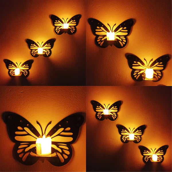 Wooden Butterfly Set with 6 Candles, Home and Wall Decor
