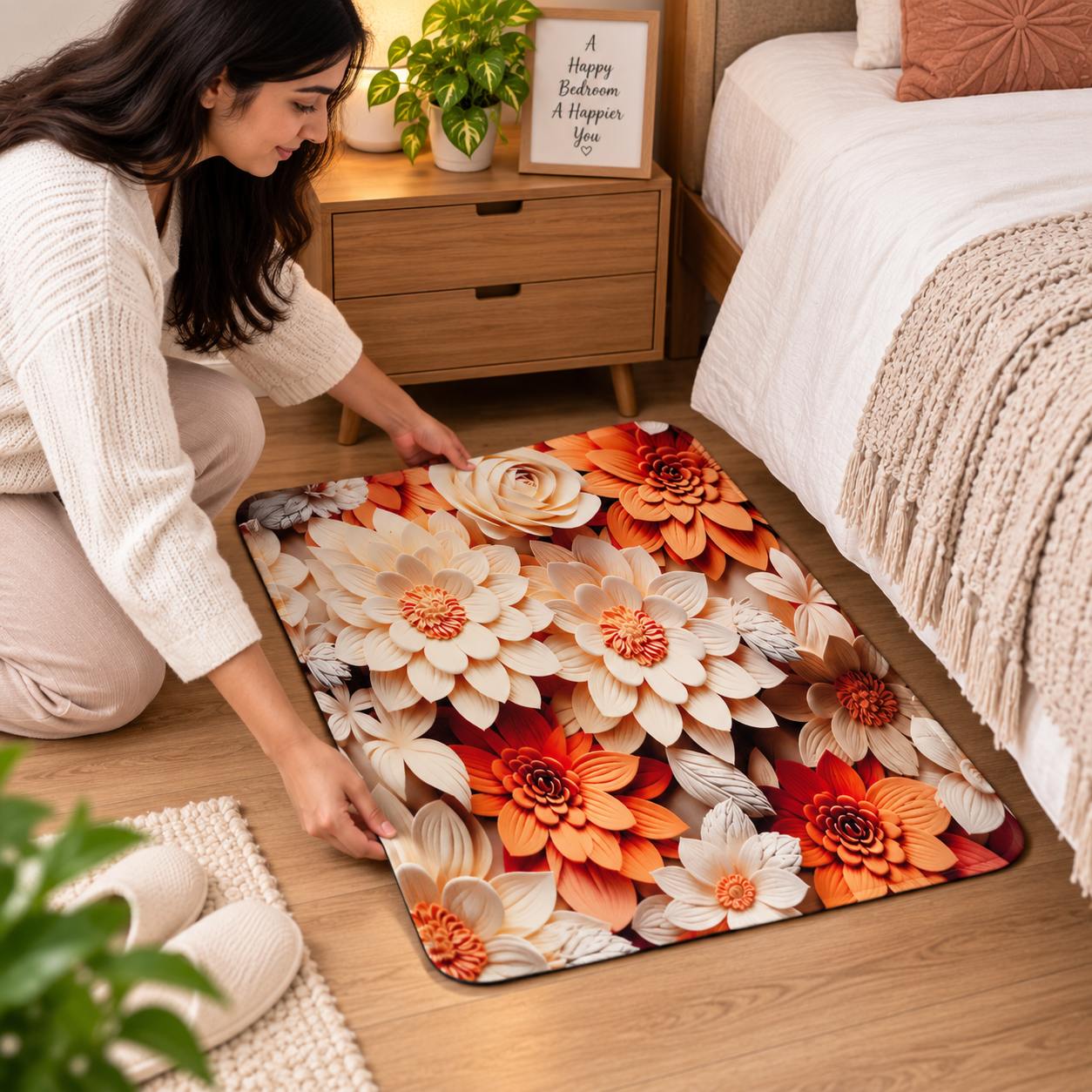 Floral Bathroom Floor Mat Vibrant Flower Design For A Stylish Home (22X15Inch)