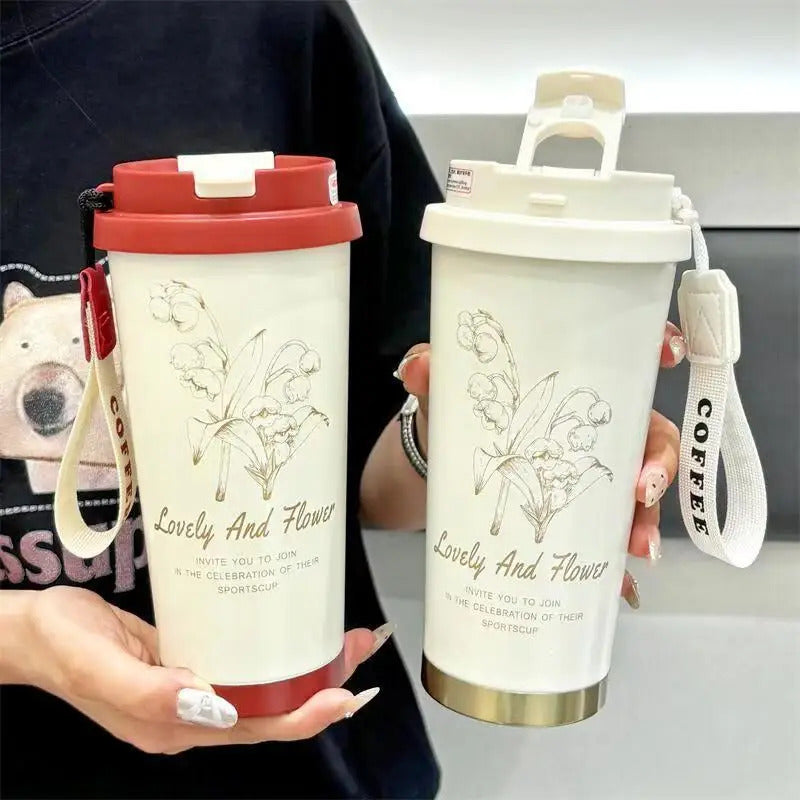 Floral Coffee Cup With Flip Lid Stylish Reusable Travel Mug