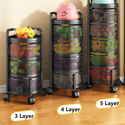 Metal Kitchen Rotating Trolley With 3, 4 & 5 Tier Storage Baskets