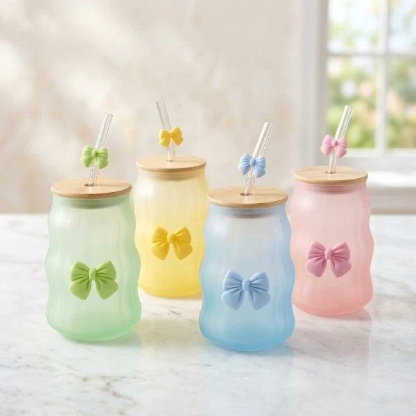 1-Piece Frosted Glass Drinkware Set – Reusable Glasses with Wooden Lids