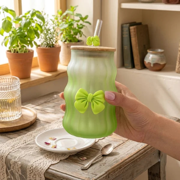 1-Piece Frosted Glass Drinkware Set – Reusable Glasses with Wooden Lids