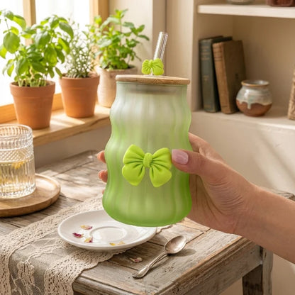 1-Piece Frosted Glass Drinkware Set – Reusable Glasses with Wooden Lids
