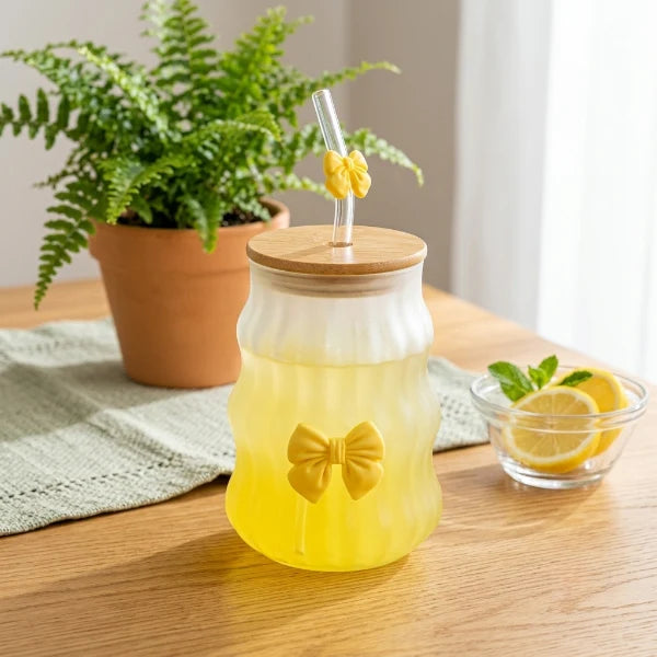 1-Piece Frosted Glass Drinkware Set – Reusable Glasses with Wooden Lids