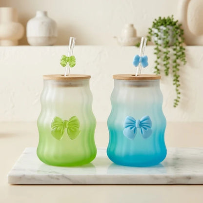1-Piece Frosted Glass Drinkware Set – Reusable Glasses with Wooden Lids