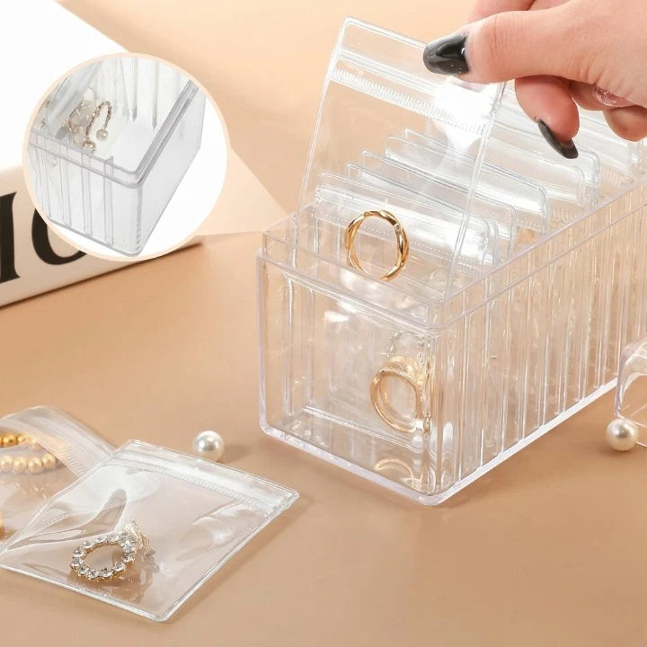 1. Clear Jewelry Storage Box with 20 Pouches – Vanity Organizer