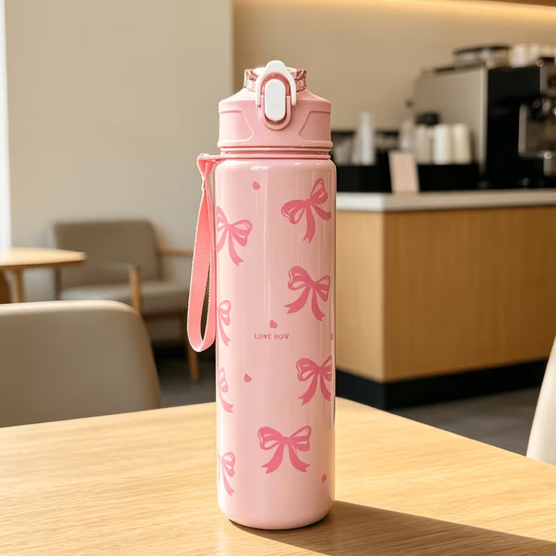 1. Cute Bow Water Bottle with Strap – Reusable Drinking Bottle for Girls