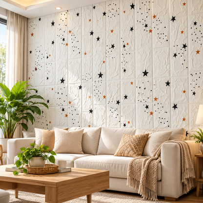 1. Star Pattern Peel-and-Stick Wallpaper – White Brick Wall Decor