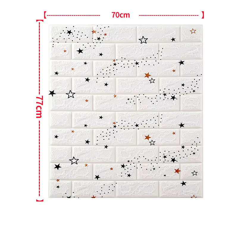 1. Star Pattern Peel-and-Stick Wallpaper – White Brick Wall Decor
