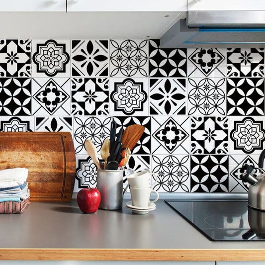 12 Pcs Waterproof Black & White Tile Decals