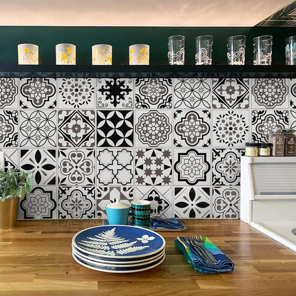 12 Pcs Waterproof Black & White Tile Decals