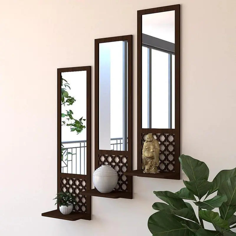 12x4 Inch Black & Silver Acrylic Mirrors – Set of 3 Wooden Decorative Mirrors