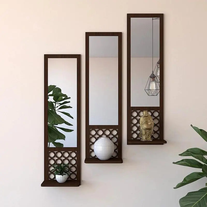 12x4 Inch Black & Silver Acrylic Mirrors – Set of 3 Wooden Decorative Mirrors