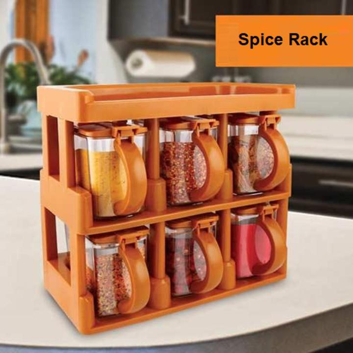 Set of 6 - Spice Jars Rack With Spoon