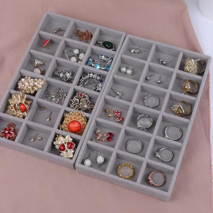 18 Grid Soft Velvet Jewelry Storage Organizer Tray