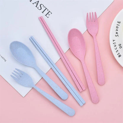 Pack Of 3 Wheat Straw Fork Spoon Chopsticks Set