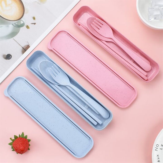 Pack Of 3 Wheat Straw Fork Spoon Chopsticks Set