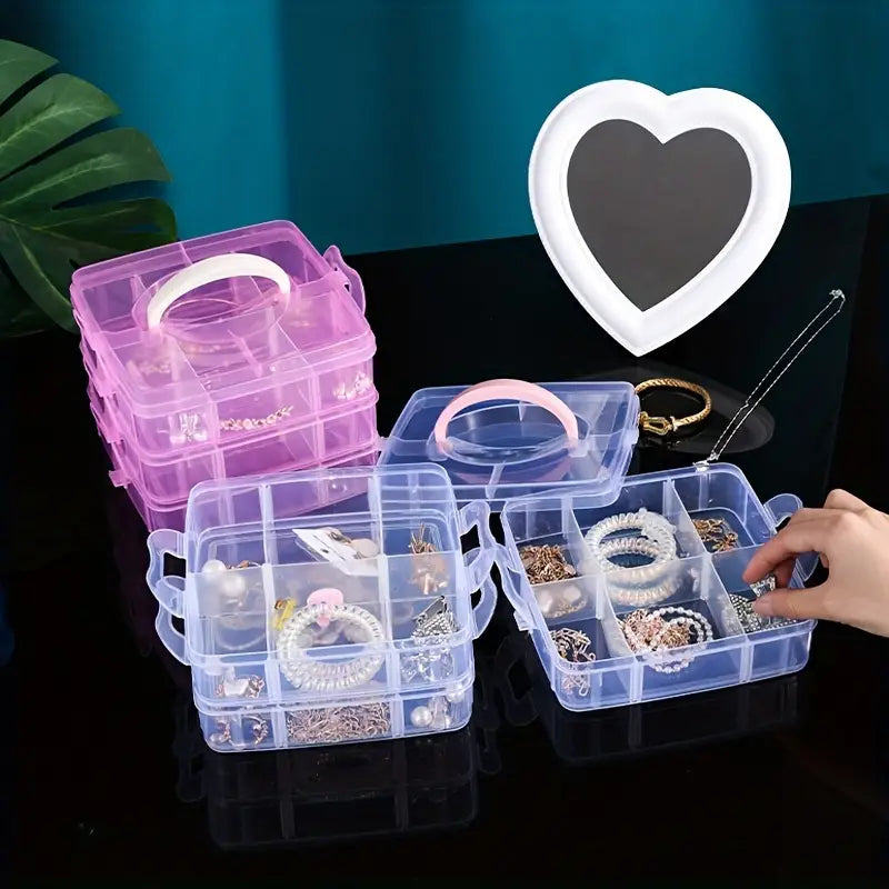 3 Layer 18 Grid Transparent Jewelry Storage Organizer