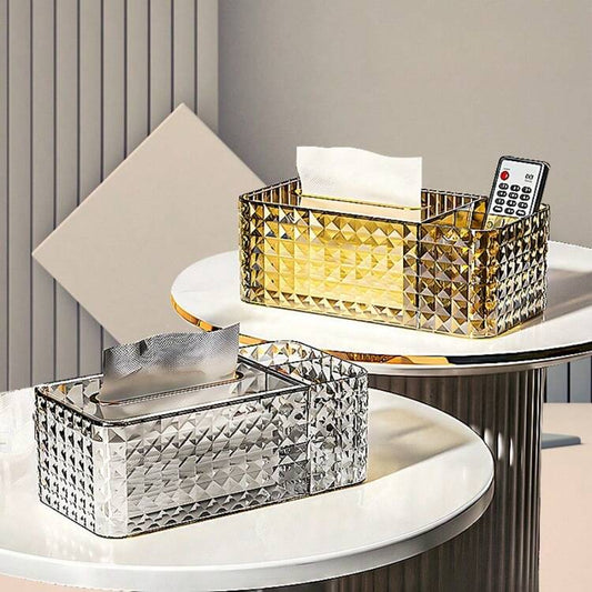 Diamond Pattern Luxurious Tissue Box With Compartments