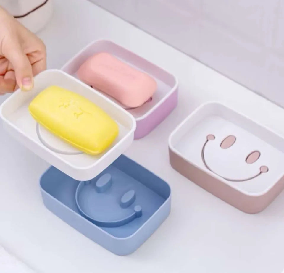 1Pcs Double Layer Smiley Soap Holder Tray 