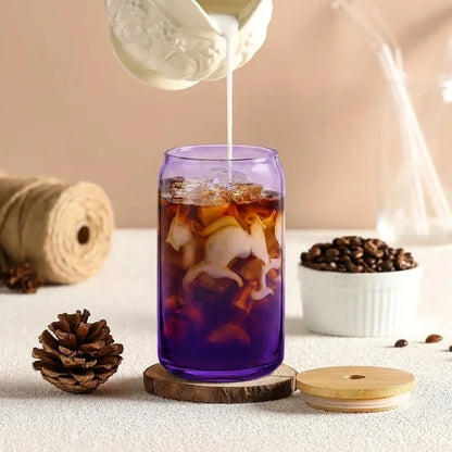 Premium Glass Tumbler With Bamboo Lid & Glass Straw (Random Color)