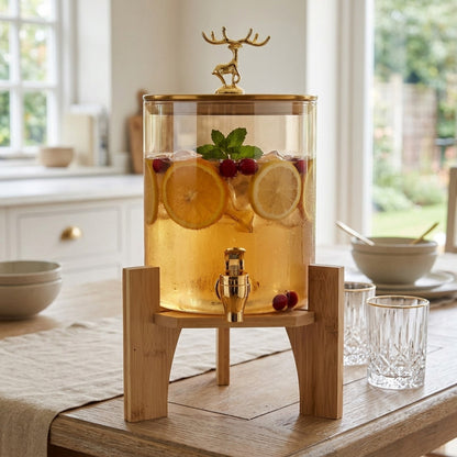 2.6L Glass Juice Dispenser – Stylish Bamboo Stand for Home & Parties