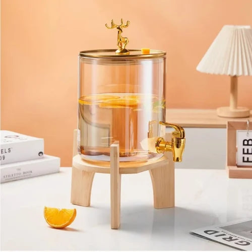 2.6L Glass Juice Dispenser – Stylish Bamboo Stand for Home & Parties