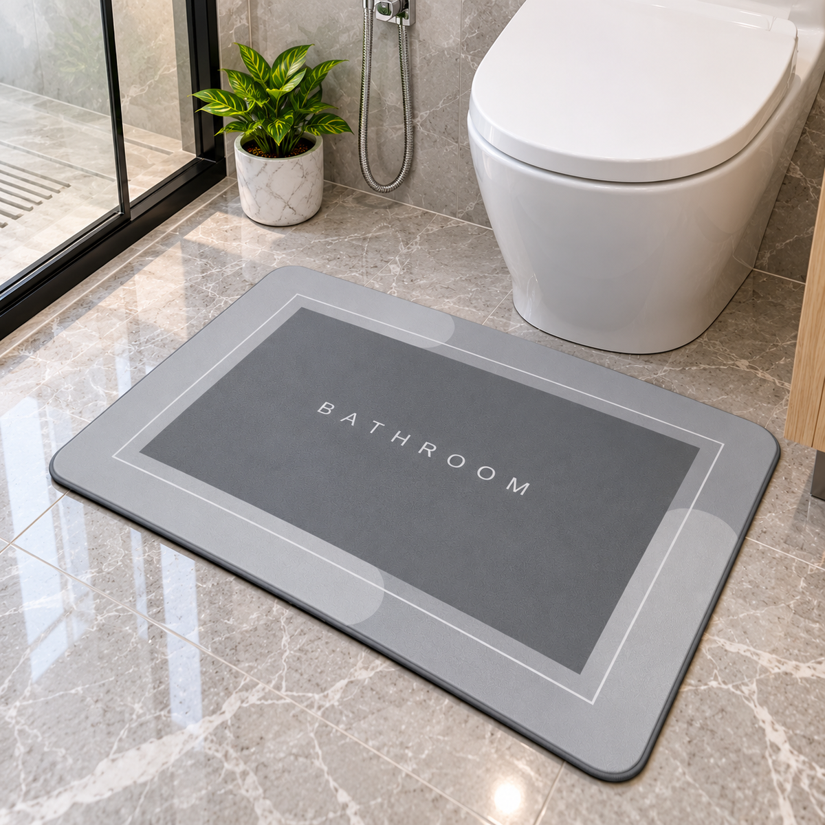 Grey Printed Bathroom Rug Stylish Bath Floor Mat (22x15Inch)